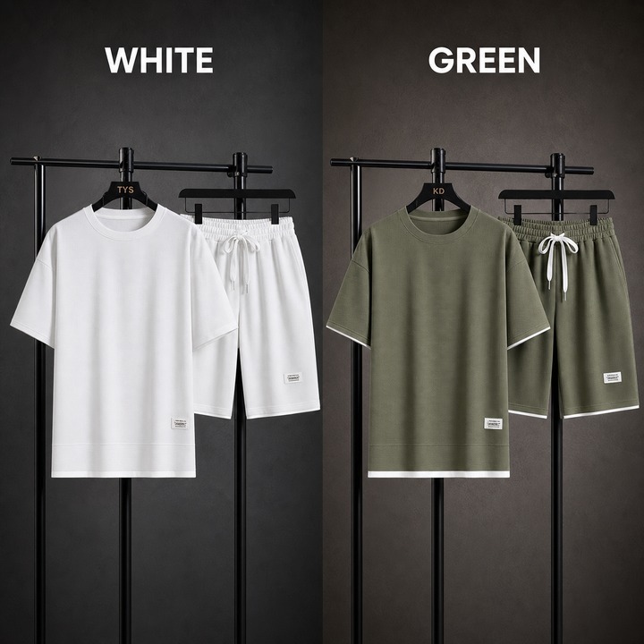 Men's Clothing Trendy Summer Fashion Waffle T-Shirt Loose Plus Size Thin Short Sleeved Tracksuit Style_viptrois.com