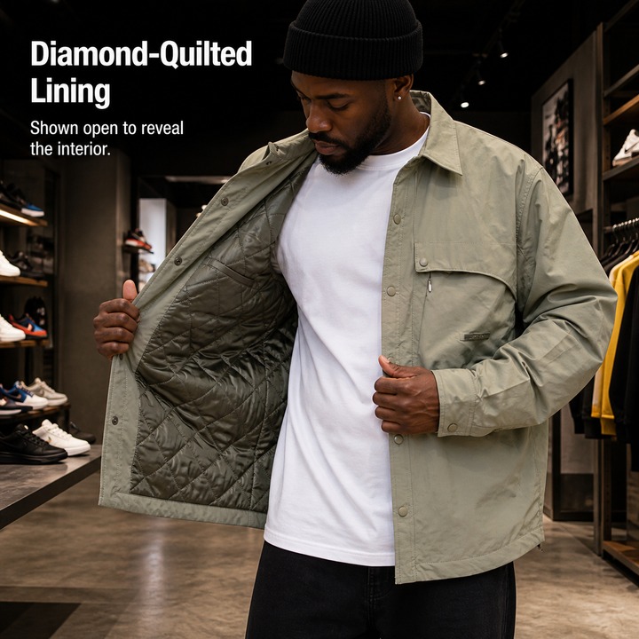 ​​Men's Deconstructed Oversized Workwear Jacket, Thickened Quilted Lining With Stand Collar, Streetwear-Inspired Relaxed Fit Coat For Fall & Winter​​_viptrois.com