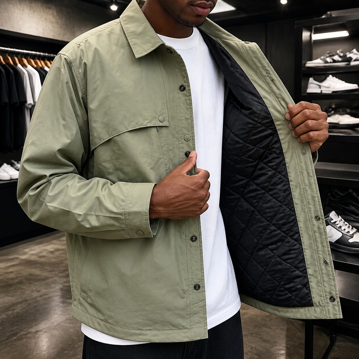 ​​Men's Deconstructed Oversized Workwear Jacket, Thickened Quilted Lining With Stand Collar, Streetwear-Inspired Relaxed Fit Coat For Fall & Winter​​_viptrois.com