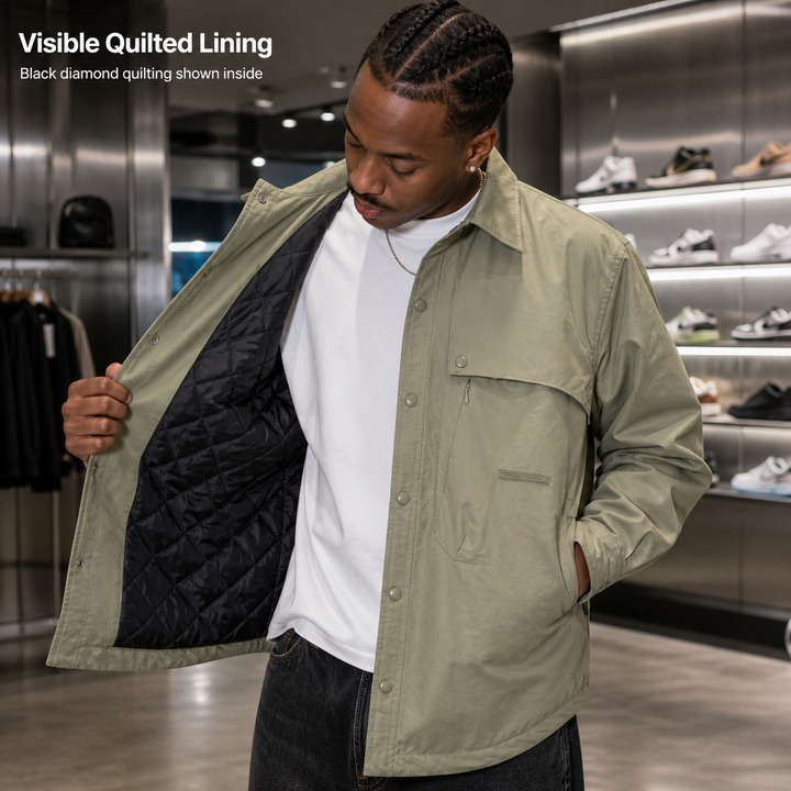 ​​Men's Deconstructed Oversized Workwear Jacket, Thickened Quilted Lining With Stand Collar, Streetwear-Inspired Relaxed Fit Coat For Fall & Winter​​_viptrois.com