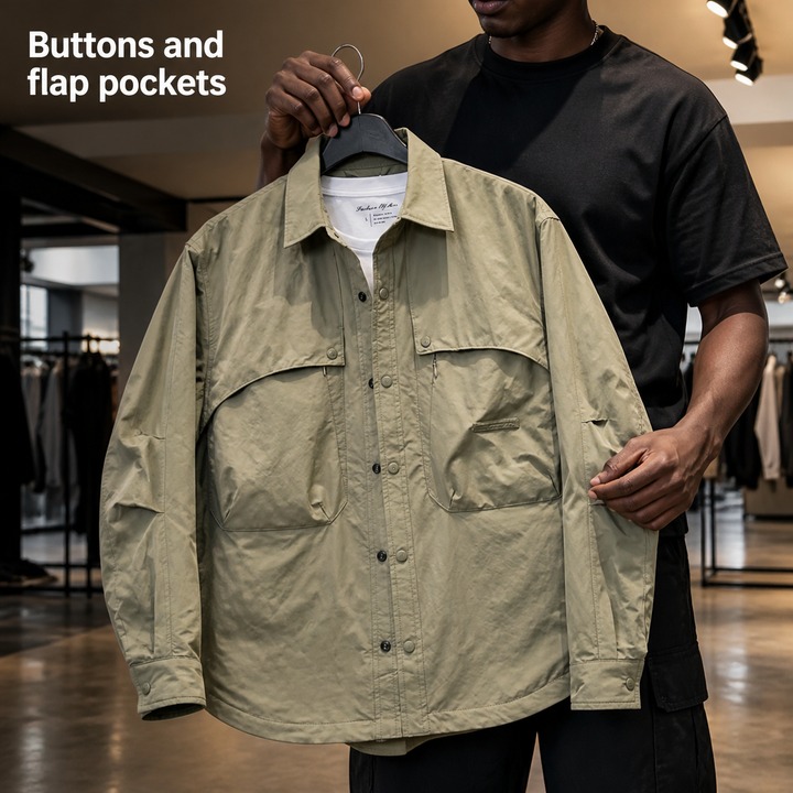 ​​Men's Deconstructed Oversized Workwear Jacket, Thickened Quilted Lining With Stand Collar, Streetwear-Inspired Relaxed Fit Coat For Fall & Winter​​_viptrois.com