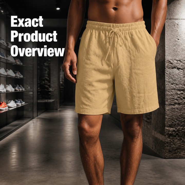 Men's Cotton Linen Shorts With Drawstring Elastic Waist Straight Leg Solid Color Breathable Casual Beach Five Point Shorts_viptrois.com