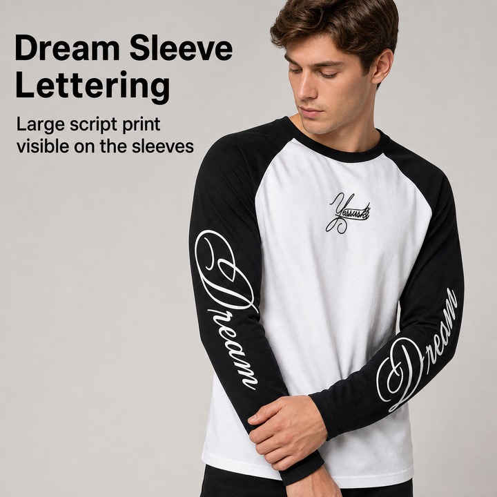 American Style Letter Print Long Sleeve T-Shirt For Men | Relaxed Fit Color Block Casual Top_viptrois.com