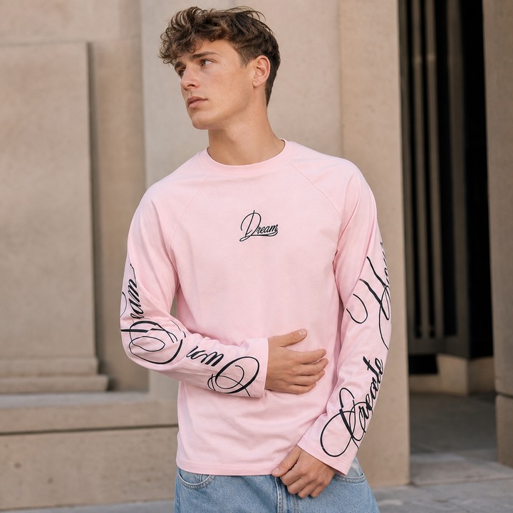 American Style Letter Print Long Sleeve T-Shirt For Men | Relaxed Fit Color Block Casual Top_viptrois.com