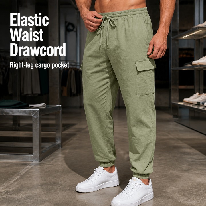 Men's Clothing Spring/Summer Men's Linen Cargo Pants With Multi Pockets Outdoor Loose Breathable Sports Casual_viptrois.com