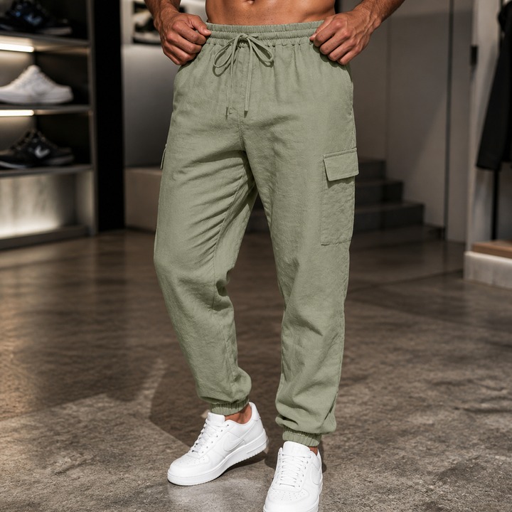 Men's Clothing Spring/Summer Men's Linen Cargo Pants With Multi Pockets Outdoor Loose Breathable Sports Casual_viptrois.com