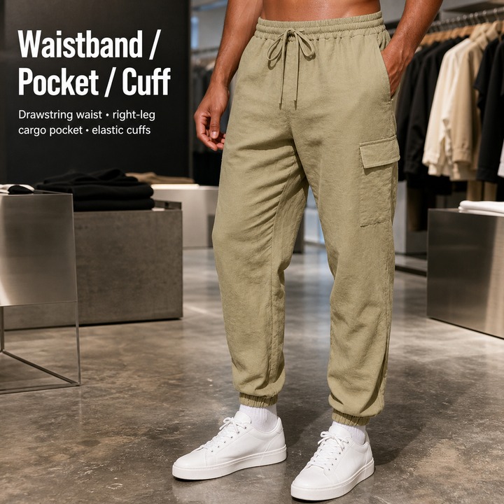 Men's Clothing Spring/Summer Men's Linen Cargo Pants With Multi Pockets Outdoor Loose Breathable Sports Casual_viptrois.com