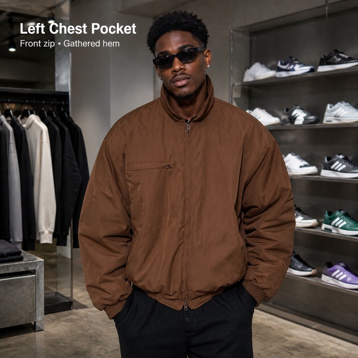 ​​Men's Brown Bomber Jacket – Maillard-Effect Puffer Coat, Streetwear, Oversized Aviator Style, Winter Essential​​_viptrois.com