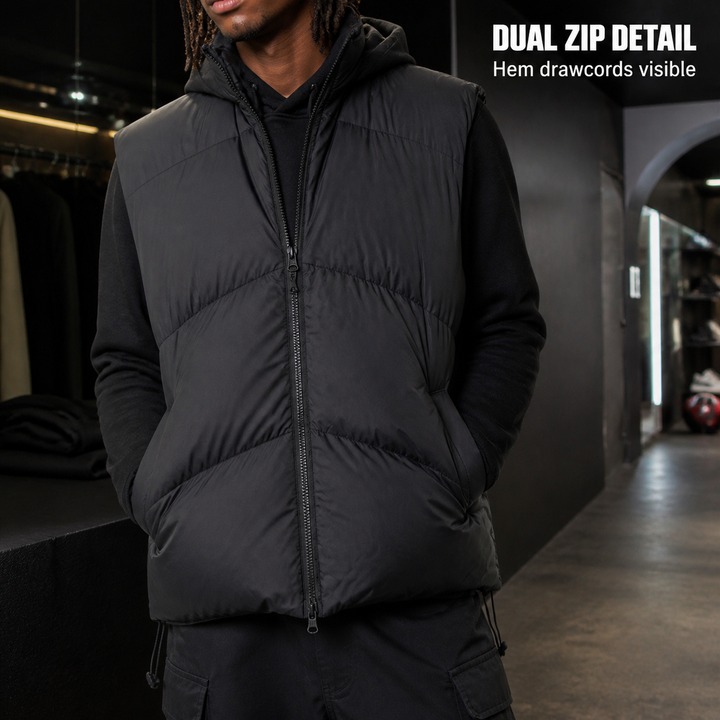 Men's Winter Padded Vest With Dual Zippers, Korean Streetwear Style Quilted Sleeveless Jacket, Thickened Stand Collar Casual Waistcoat For Layering​_viptrois.com