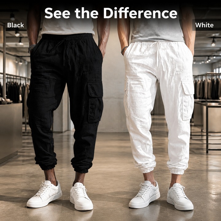 Workwear Casual Men's Trousers Large Size With Drawstring Multi Pocket Wide Tube Thin Cotton And Linen Summer Pants_viptrois.com