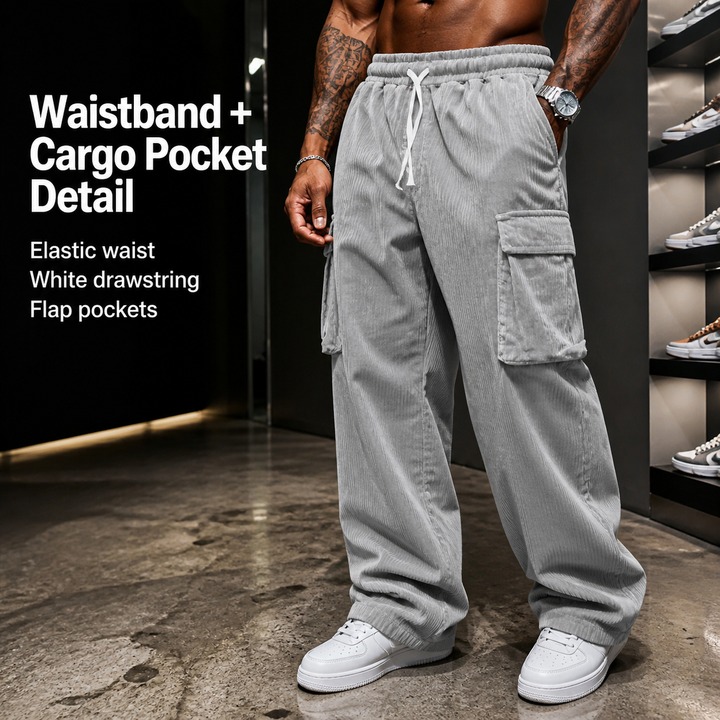 Men's Corduroy Pants Casual Wide Leg Breathable Multi Pocket Straight Leg Autumn Winter Style_viptrois.com