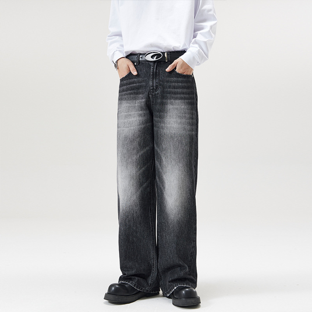 Men's Jeans Loose Fit Wide Leg Straight Cut Denim Trousers_voghion.com