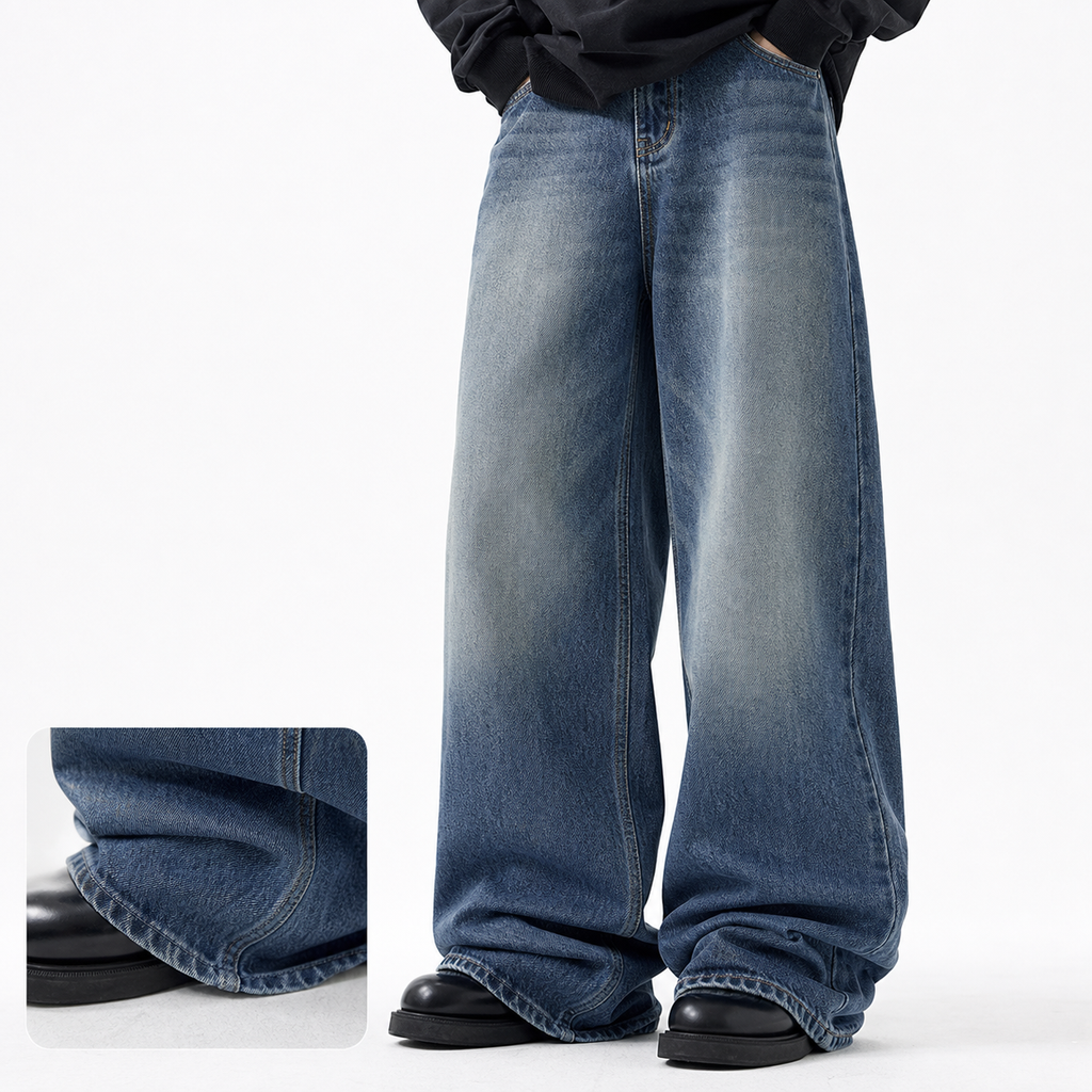 Men's Jeans Loose Fit Wide Leg Straight Cut Denim Trousers_voghion.com