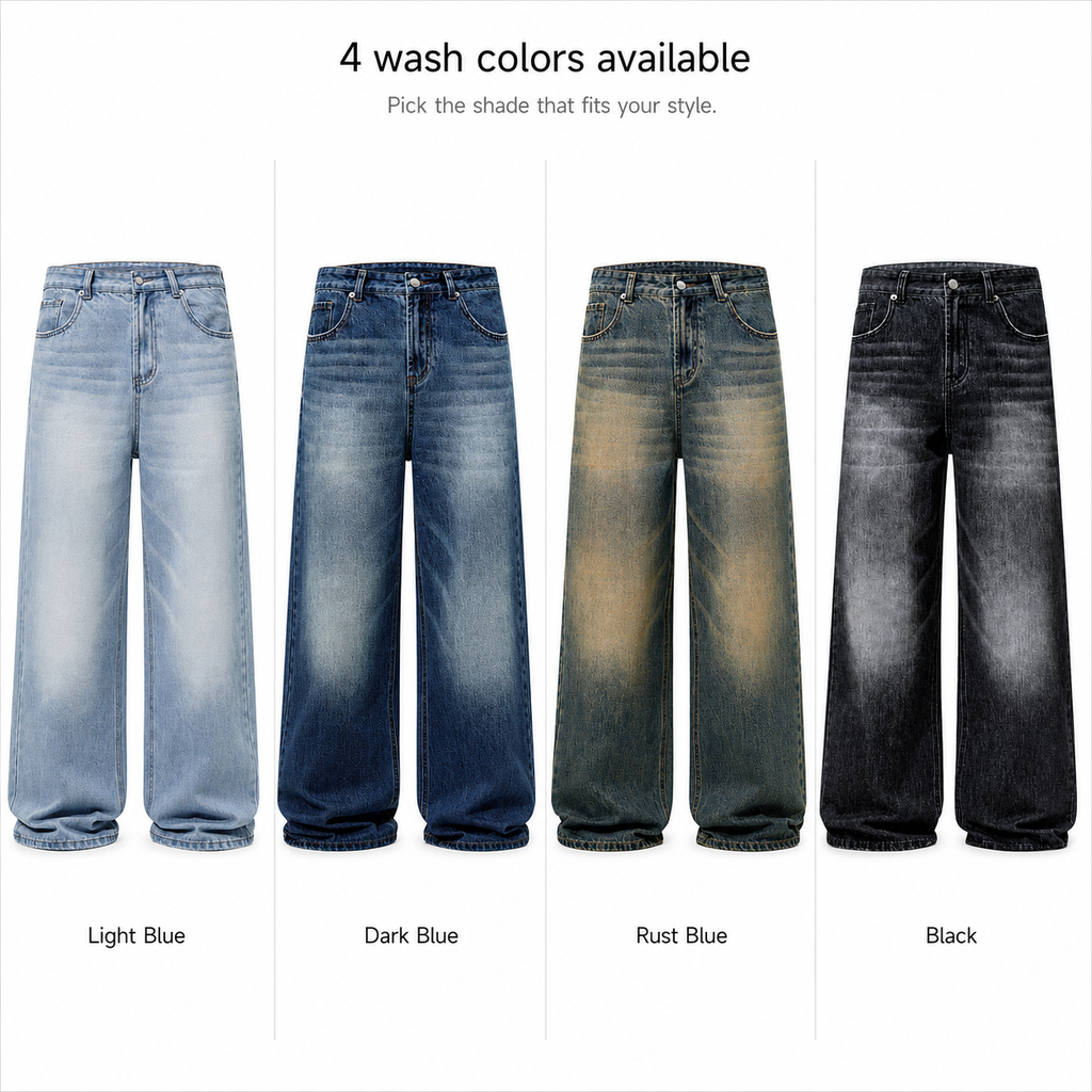 Men's Jeans Loose Fit Wide Leg Straight Cut Denim Trousers_voghion.com
