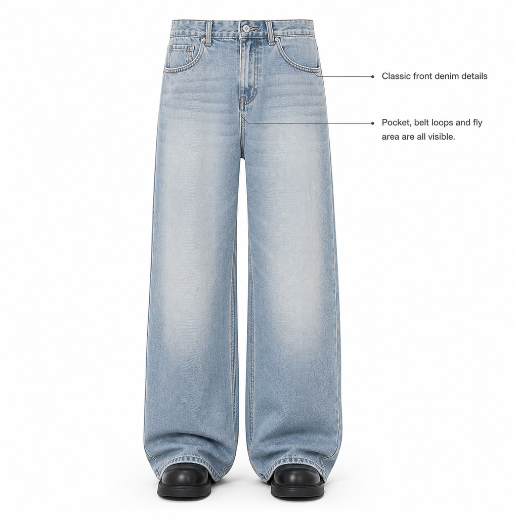 Men's Jeans Loose Fit Wide Leg Straight Cut Denim Trousers_voghion.com