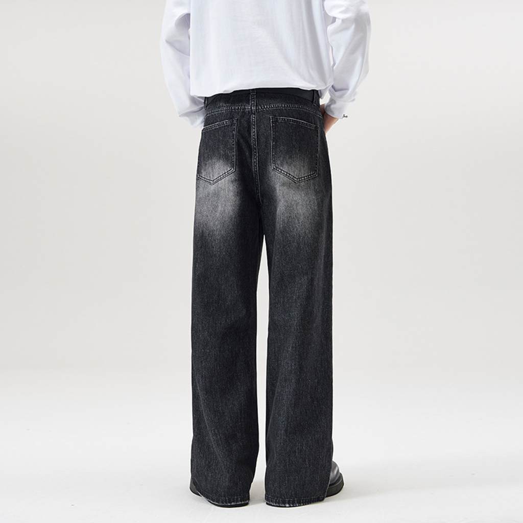 Men's Jeans Loose Fit Wide Leg Straight Cut Denim Trousers_voghion.com