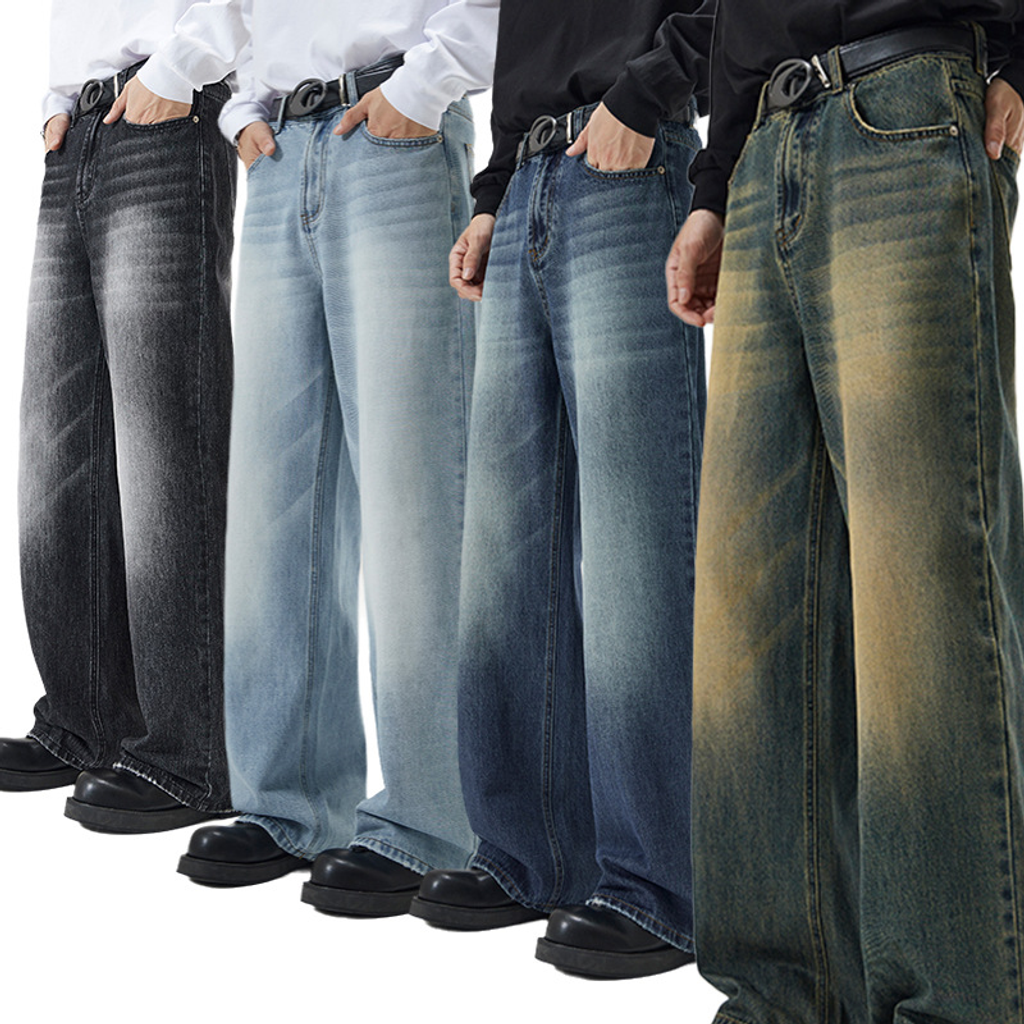Men's Jeans Loose Fit Wide Leg Straight Cut Denim Trousers_voghion.com
