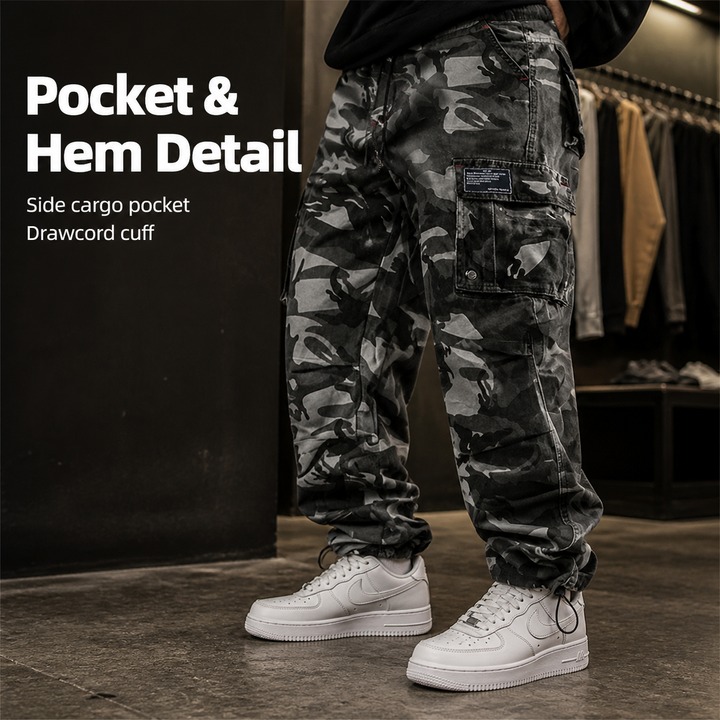 Men's Clothing Spring Autumn Men's Casual Loose Cuff Trousers Multi Pocket Solid Color Workwear For Formal & Casual_viptrois.com
