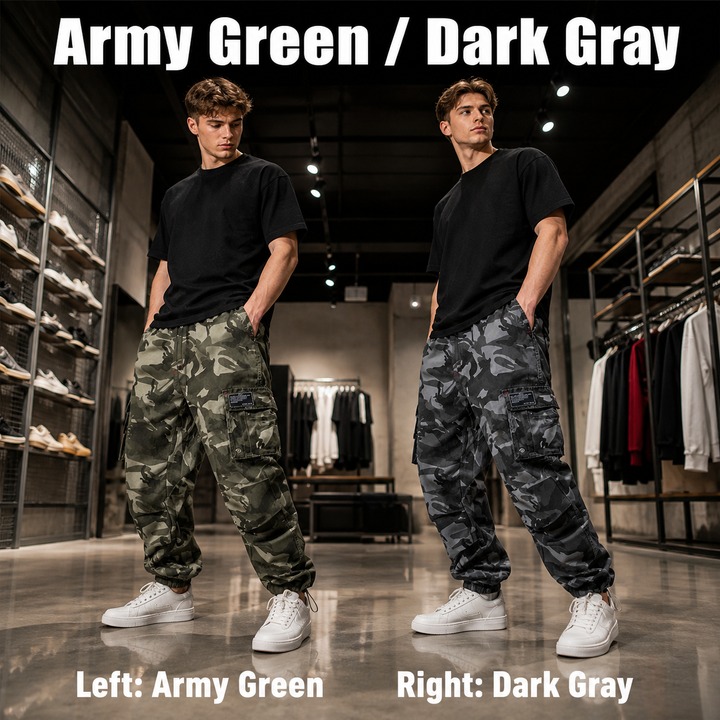 Men's Clothing Spring Autumn Men's Casual Loose Cuff Trousers Multi Pocket Solid Color Workwear For Formal & Casual_viptrois.com