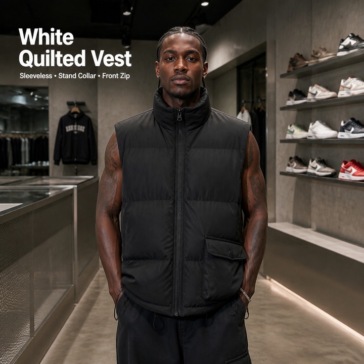 ​​Unisex Quilted Sleeveless Puffer Vest, Aesthetic With Thickened Insulation, Stand Collar Utility Style For Men & Women​​_viptrois.com