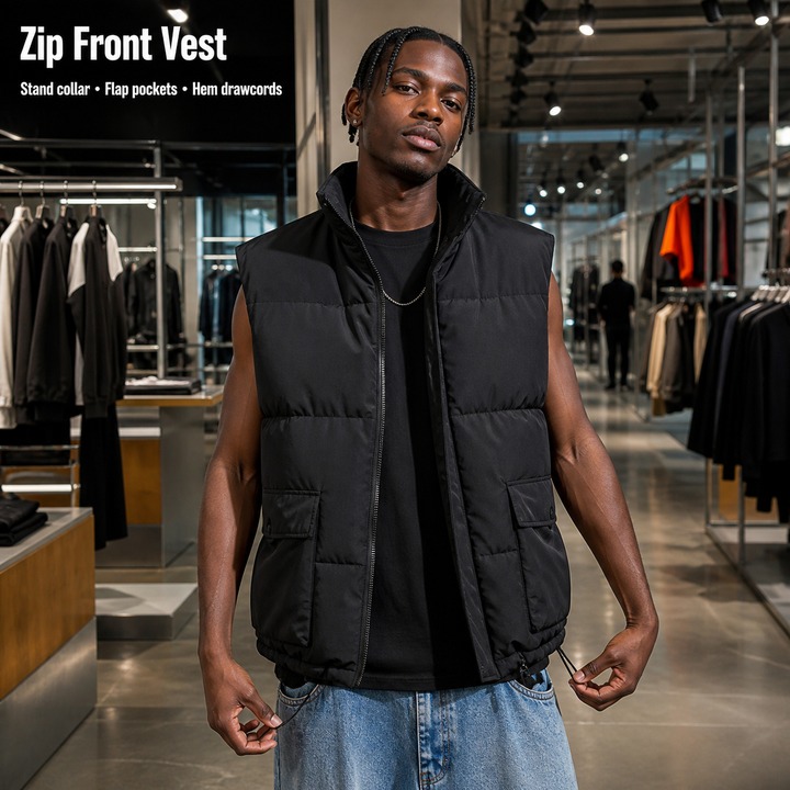 ​​Unisex Quilted Sleeveless Puffer Vest, Aesthetic With Thickened Insulation, Stand Collar Utility Style For Men & Women​​_viptrois.com