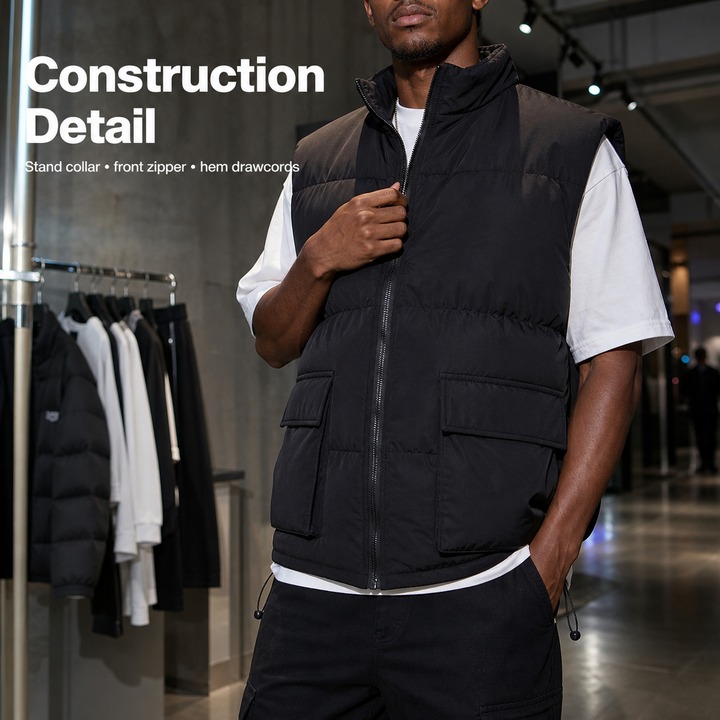 ​​Unisex Quilted Sleeveless Puffer Vest, Aesthetic With Thickened Insulation, Stand Collar Utility Style For Men & Women​​_viptrois.com