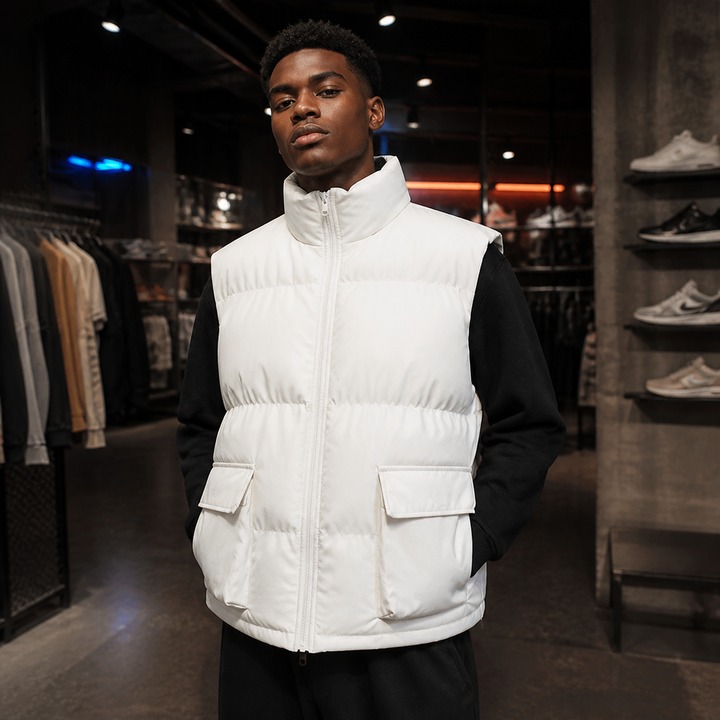 ​​Unisex Quilted Sleeveless Puffer Vest, Aesthetic With Thickened Insulation, Stand Collar Utility Style For Men & Women​​_viptrois.com
