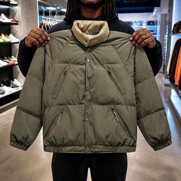 ​​Unisex Vintage-Inspired Short Puffer Jacket, Minimalist Stand Collar Coat With Thickened Cotton Fill, Streetwear For Couples & Urban Styling​​_viptrois.com