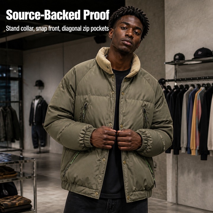 ​​Unisex Vintage-Inspired Short Puffer Jacket, Minimalist Stand Collar Coat With Thickened Cotton Fill, Streetwear For Couples & Urban Styling​​_viptrois.com