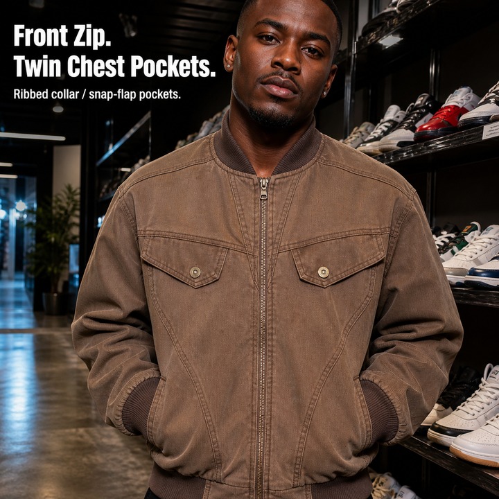 ​​Men's Vintage Workwear Jacket, Thickened Cotton Baseball Coat With Aesthetic, Rugged Streetwear For Urban Exploration​​_viptrois.com