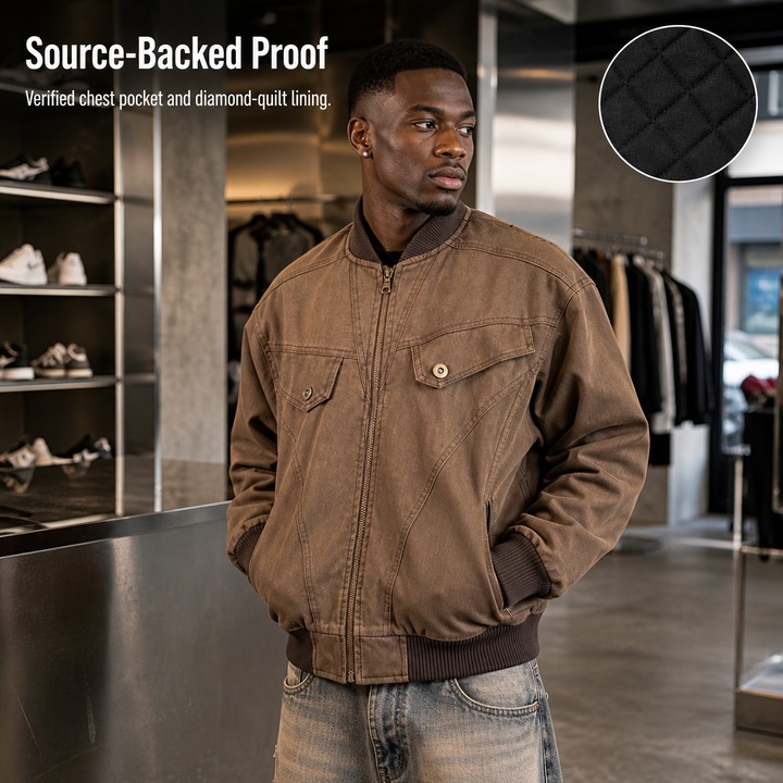 ​​Men's Vintage Workwear Jacket, Thickened Cotton Baseball Coat With Aesthetic, Rugged Streetwear For Urban Exploration​​_viptrois.com