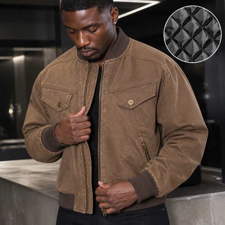 ​​Men's Vintage Workwear Jacket, Thickened Cotton Baseball Coat With Aesthetic, Rugged Streetwear For Urban Exploration​​_viptrois.com
