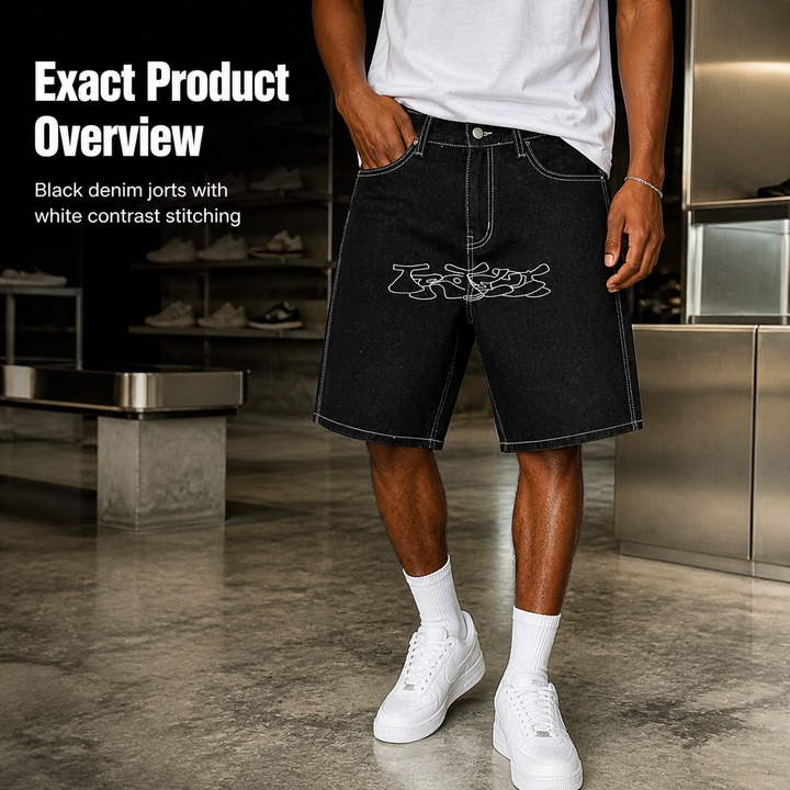 Men's High Street Casual Y2K Retro Hip Hop Jorts Denim Shorts With Embroidered Letters_viptrois.com