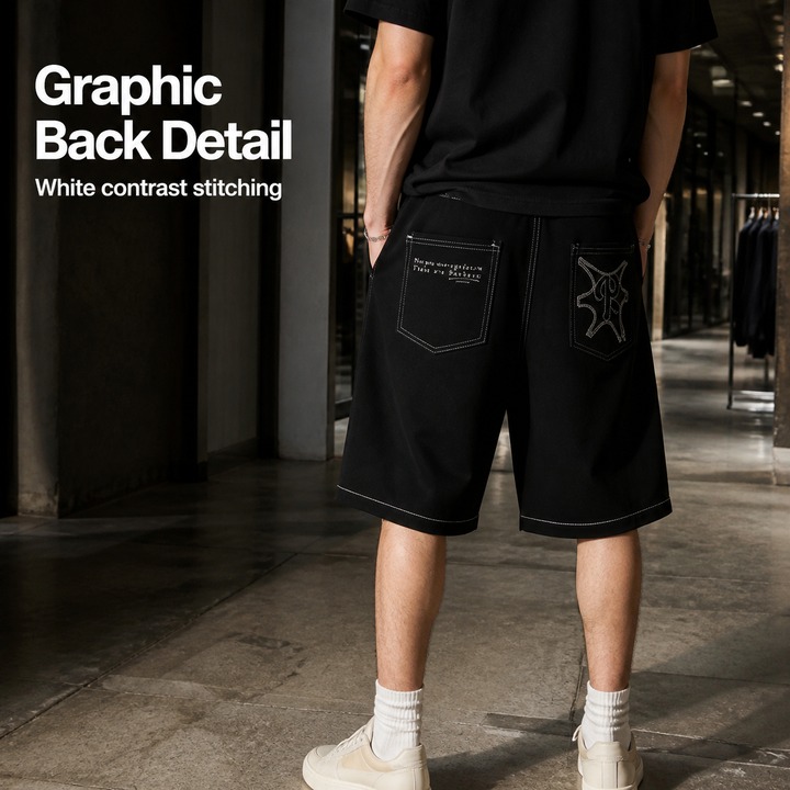 Men's High Street Casual Y2K Retro Hip Hop Jorts Denim Shorts With Embroidered Letters_viptrois.com