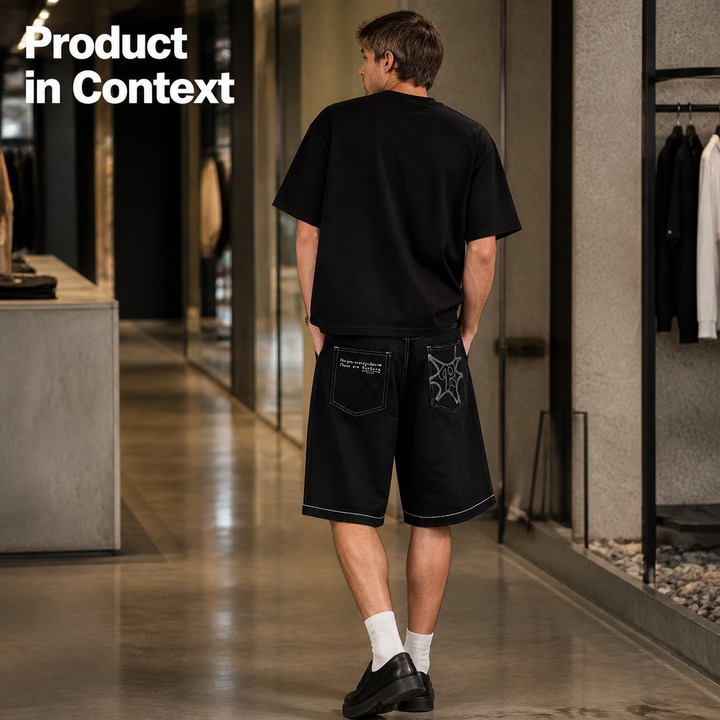 Men's High Street Casual Y2K Retro Hip Hop Jorts Denim Shorts With Embroidered Letters_viptrois.com
