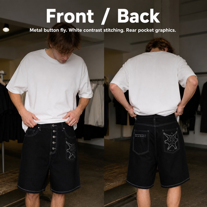 Men's High Street Casual Y2K Retro Hip Hop Jorts Denim Shorts With Embroidered Letters_viptrois.com