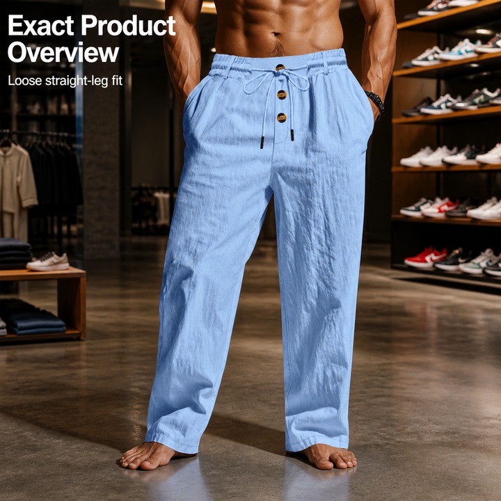 Men's Clothing Men's Casual Linen Trousers Autumn Winter Straight Leg Sporty Loose Fit Button Detail Trendy Beachwear_viptrois.com