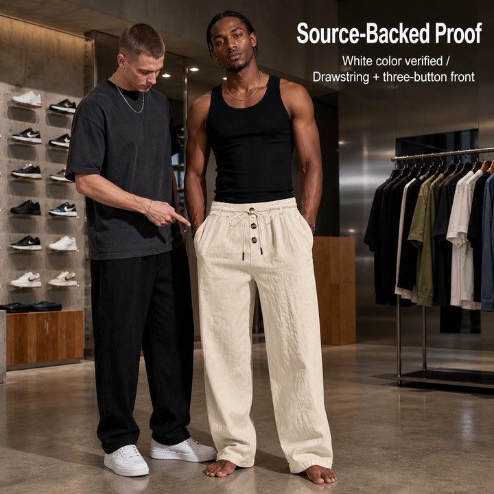 Men's Clothing Men's Casual Linen Trousers Autumn Winter Straight Leg Sporty Loose Fit Button Detail Trendy Beachwear_viptrois.com