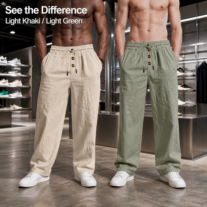 Men's Clothing Men's Casual Linen Trousers Autumn Winter Straight Leg Sporty Loose Fit Button Detail Trendy Beachwear_viptrois.com