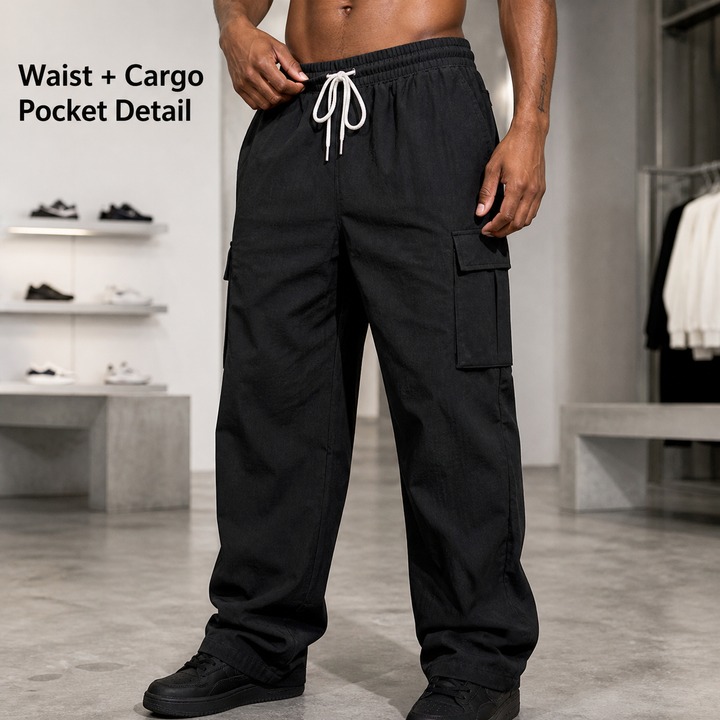 Men's Linen Trousers Spring Autumn Cargo Multi Pocket Straight Leg Loose Fit Pants_viptrois.com