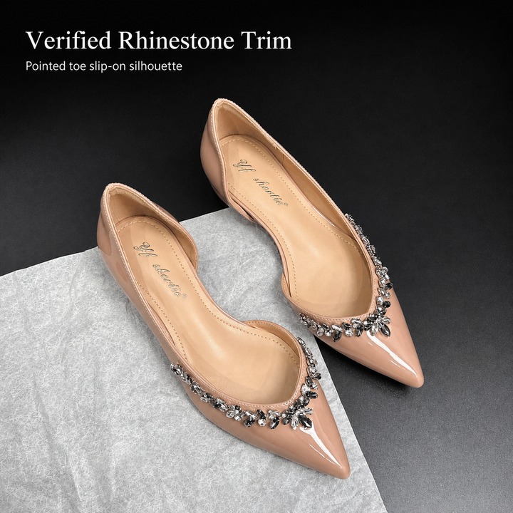 Women's Retro Slip-On Heel Sandals Rhinestone Pointed Toe Open Sides 4 Cm Height Increase Summer Women's Ballet Flats_vogvips.com