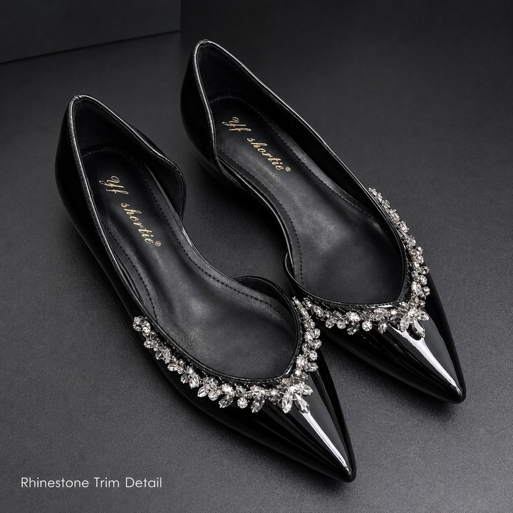 Women's Retro Slip-On Heel Sandals Rhinestone Pointed Toe Open Sides 4 Cm Height Increase Summer Women's Ballet Flats_vogvips.com
