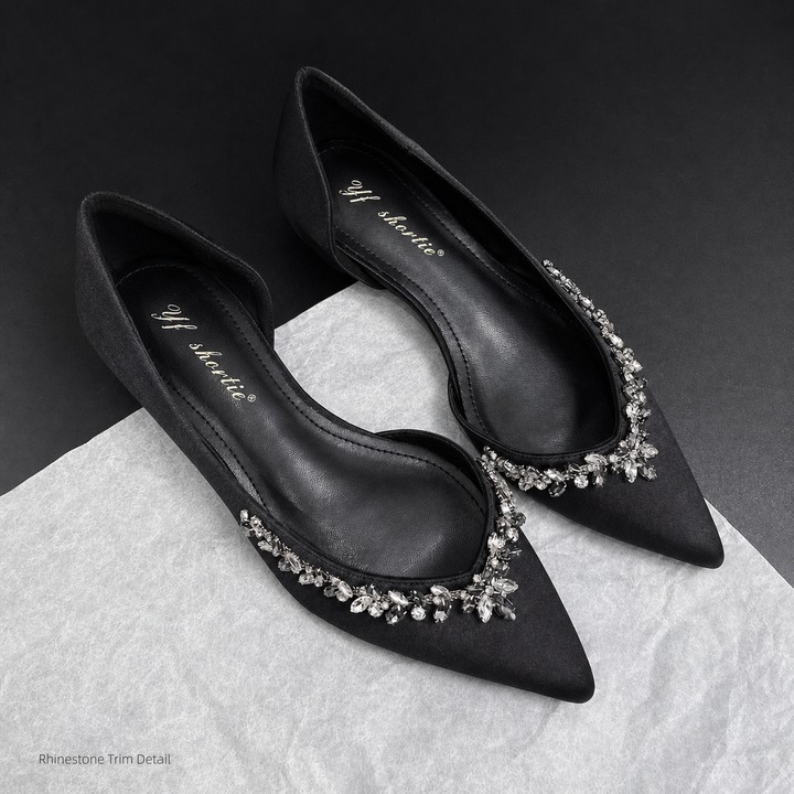 Women's Retro Slip-On Heel Sandals Rhinestone Pointed Toe Open Sides 4 Cm Height Increase Summer Women's Ballet Flats_vogvips.com