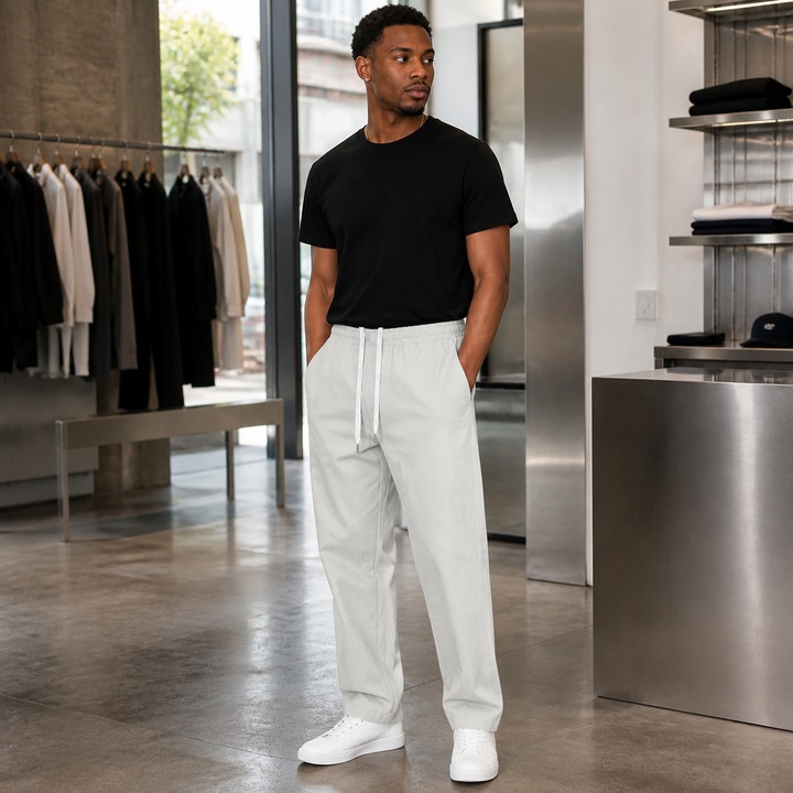 Men's Clothing Summer Men's Commuter Casual Trousers High Street Style Simple Sporty Loose Fit Drawstring Straight Leg Breathable_viptrois.com