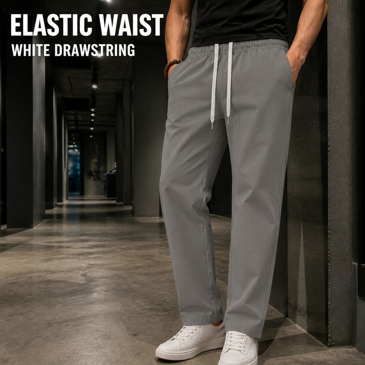 Men's Clothing Summer Men's Commuter Casual Trousers High Street Style Simple Sporty Loose Fit Drawstring Straight Leg Breathable_viptrois.com