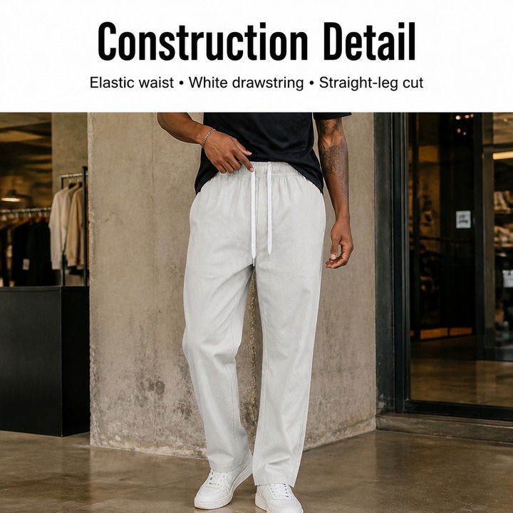 Men's Clothing Summer Men's Commuter Casual Trousers High Street Style Simple Sporty Loose Fit Drawstring Straight Leg Breathable_viptrois.com