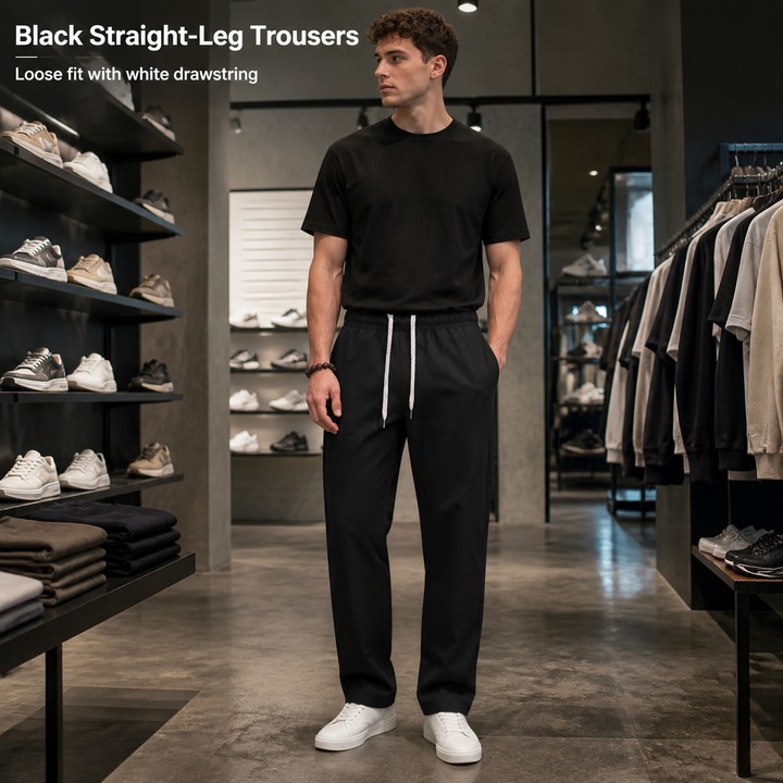 Men's Clothing Summer Men's Commuter Casual Trousers High Street Style Simple Sporty Loose Fit Drawstring Straight Leg Breathable_viptrois.com