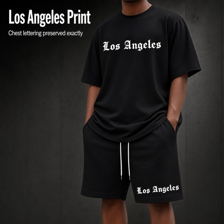 Men's Casual Style T-Shirt Short Sleeve Round Neck Street Style Printed Letter Breathable Summer Soft Set Los Angeles Theme_viptrois.com