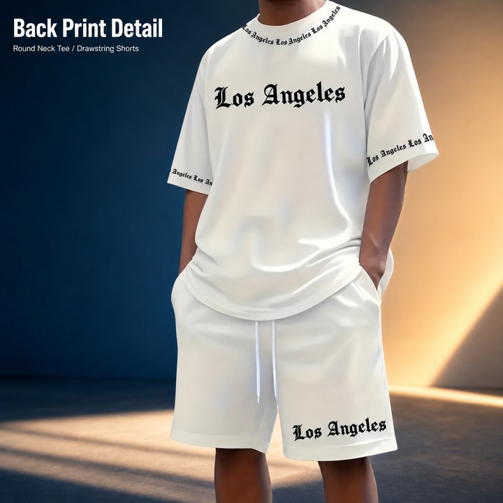 Men's Casual Style T-Shirt Short Sleeve Round Neck Street Style Printed Letter Breathable Summer Soft Set Los Angeles Theme_viptrois.com