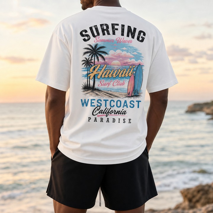 Men's Casual Style T-Shirt Short Sleeve Round Neck Street Style Printed Letter Breathable Summer Soft Set Los Angeles Theme_viptrois.com